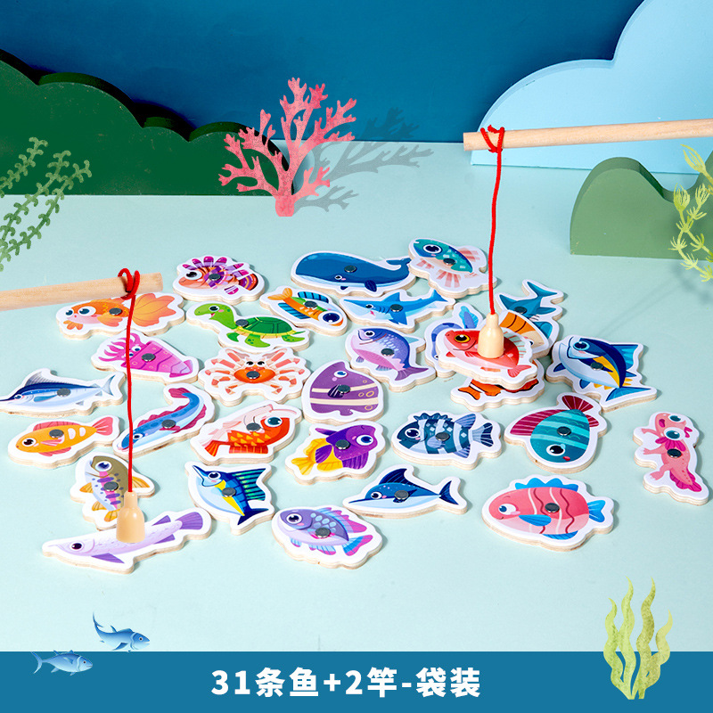 Diversión de madera barril magnético pesca marina juego de cartas juego ejercicio coordinación mano-ojo juguetes educativos