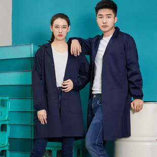 Factory Straight Hair Men's and Women's Long Long Sleeve Dust-proof Clothing Advertising Work Clothes Blue Jacket Washable Wear-resistant Labor Protection Clothing