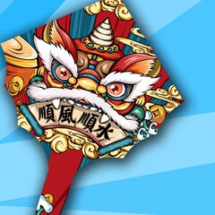 维坊1新型国潮覚醒ライオン凧中国風舞獅子風成人大型凧メーカー卸売り