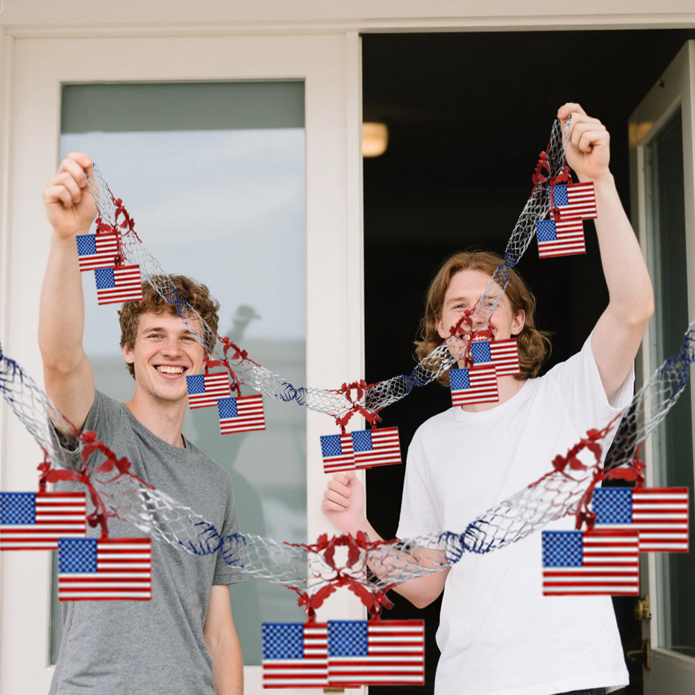 Día de la Independencia de los Estados Unidos panal de abeja bandera de los Estados Unidos colgante Día de los Caídos ventanas porche decoración bandera de tirar