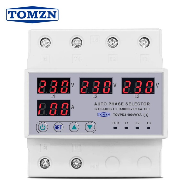 TOMZN three-phase adjustable over and under voltage protector automatic recovery 100A230V TOVPD3-100VAYA