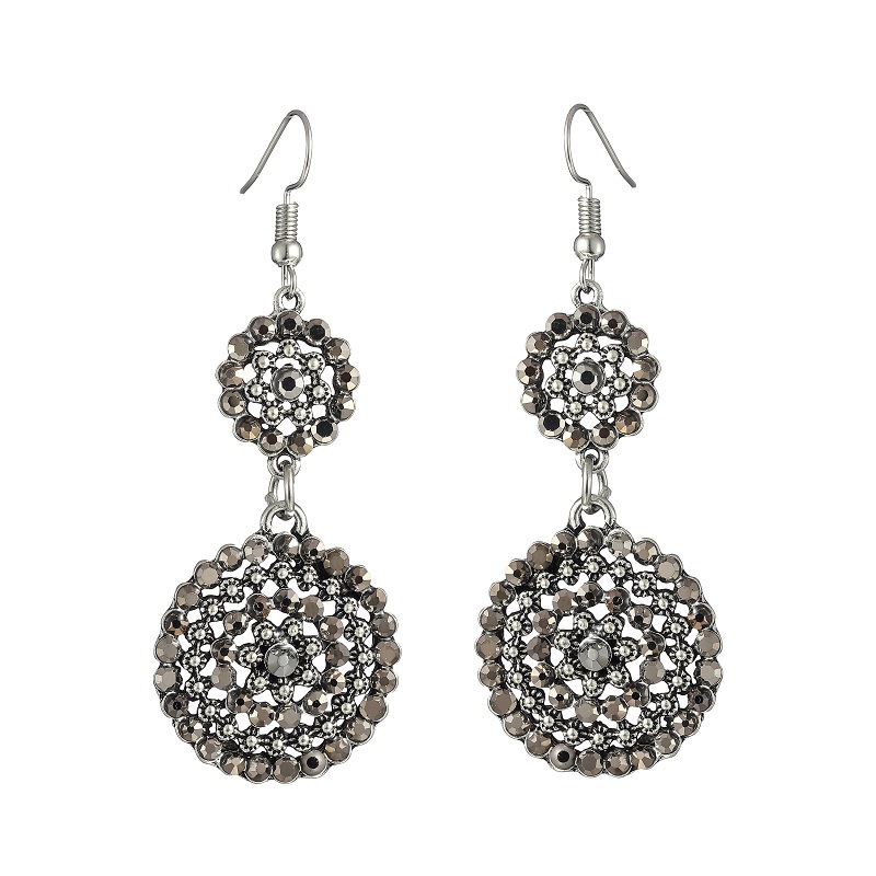 Boucles D&#39;oreilles De Mariée Rondes À Double Taille En Diamant Plein De Mode Accessoires Boucles D&#39;oreilles En Alliage display picture 2