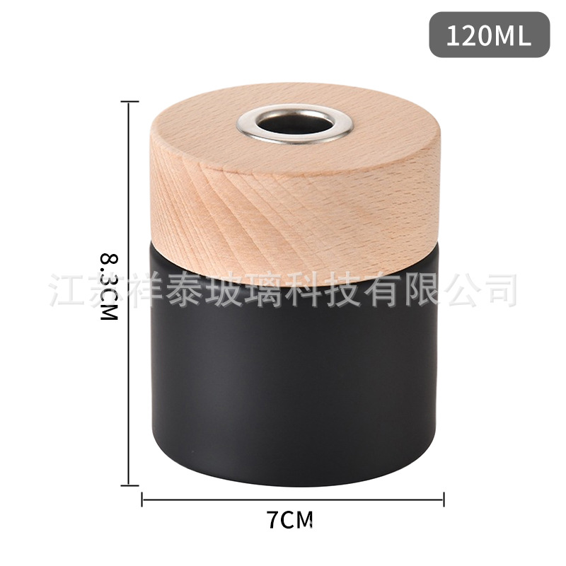 Botella de fragancia simple, taza de vela de moda, atmósfera romántica en el hogar, combinación de bambú y madera, cubierta de metal, tablero de vela de fragancia de vidrio