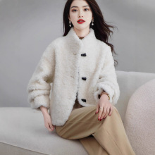 新款羊羔毛短款外套女皮毛一体时尚百搭外套小众白色小个子短外套