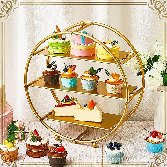 Fiesta de boda redonda estante de cupcake mesa de postre muestra de cumpleaños dorado estante de pastel estante de postre redondo