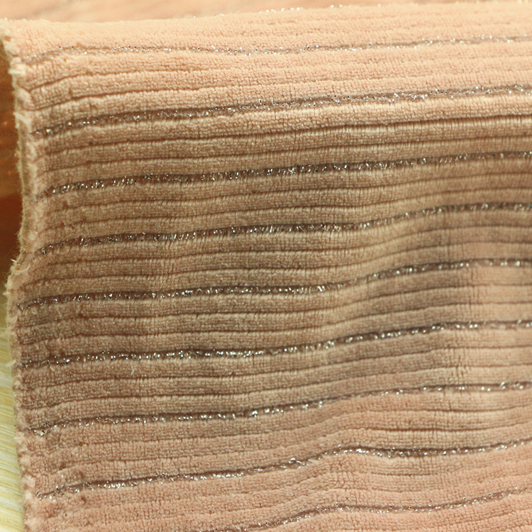 银丝抽条天鹅绒面料涤氨纶灯芯绒银葱银丝横抽条仿棉绒天鹅绒布料