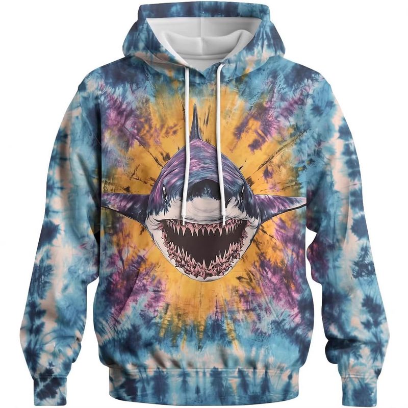 Tie-Dye Style Men's Hoodie 3D Animal Print Sweatshirt Pullover with Hood, Medium