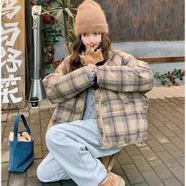 时尚格纹复古短款羽绒服女冬季2025新款美拉德超好看加厚保暖外套
