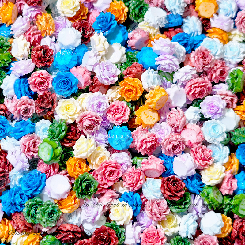 French Oil Painting Style Tie-Dye True Love Rose Nail Art Jewelry Luminous Resin Sweet Soft Glue Flower Nail Art Decoration Mix