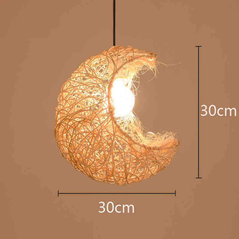 Lámpara de ratán ronda Nido Pájaro Casa sombrero paja bambú tejido lámpara creativa pastoral japonés retro balcón restaurante lámparas