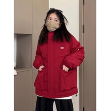 工装连帽铺棉外套女2023新款冬季保暖宽松中性风冲锋衣棉服外套情