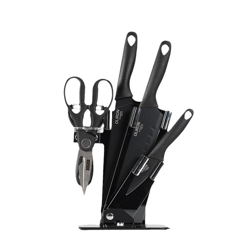 Venta directa hoja negra de seis piezas cuchillo conjunto traje hogar de acero inoxidable corte de verduras y corte de carne cuchillo de chef cuchillo de fruta cuchillo de regalo conjunto de cuchillos