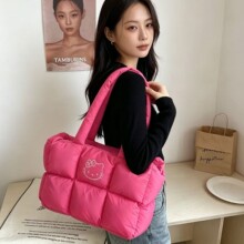 棉服女包大容量尼龙烫钻kitty手提单肩外出通勤学院风腋下托特包