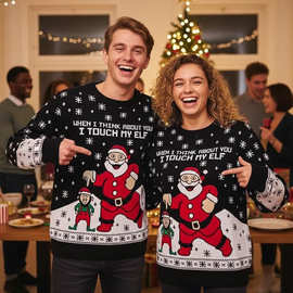 欧美圣诞节Christmas男女同款圣诞老人跨境新款圆领上衣情侣毛衣