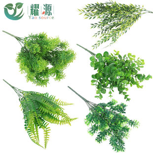 Simulated green bunches of evergreen Persian grass hotel shopping mall plant wall decoration simulated flowers, fern leaves, fake flowers and green leaves