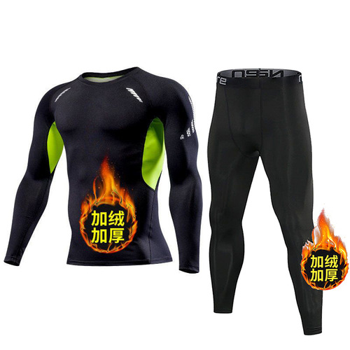 Autumn pants, sports tights, men's high-elastic and velvet, warm backing, running basketball underwear suit, training trend, quick-dry