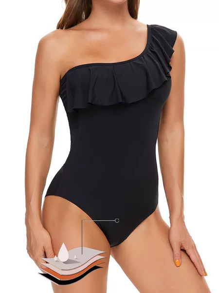 Amazon Cross-border Sexy One-shoulder Ruffled Women's Swimsuit Four-layer Physiological Menstrual Period Sanitary Napkin-free Women's Swimsuit