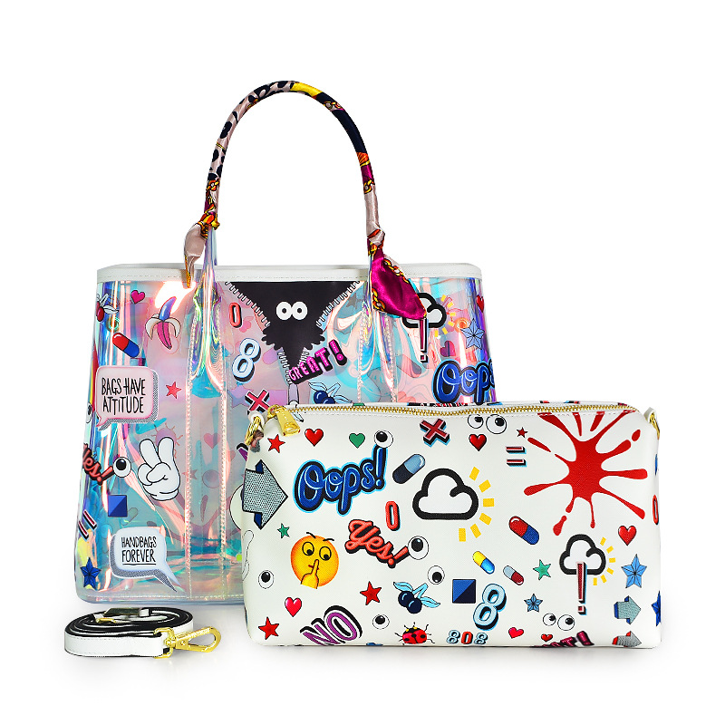 Personalidad de moda gran bolsa impresa jalea transparente Madre y niño bolsa TPU crossbody 2024 Nuevo 2549 #