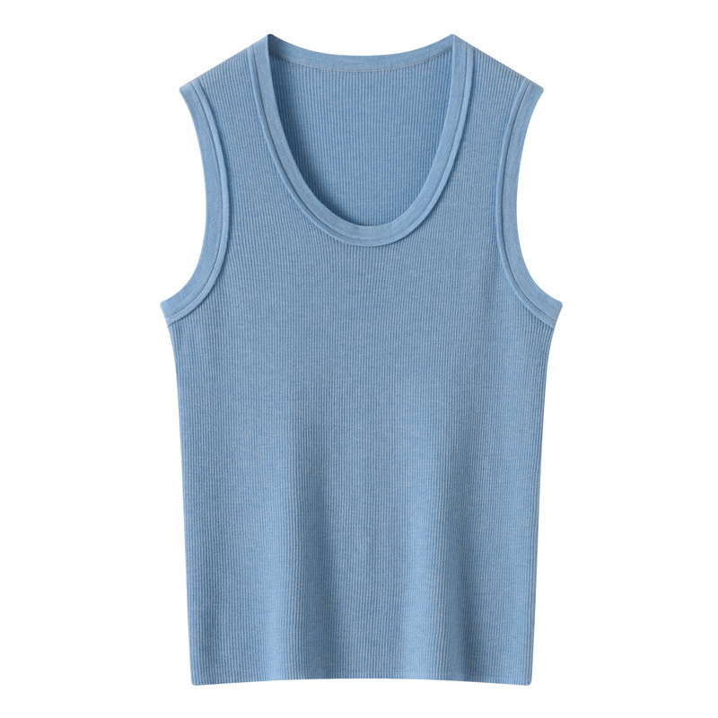 Fine-Spun Pure Wool Knit Slim-Fit Ribbed Camisole for Women, Low Round Neck, Slimming Sleeveless U-Neck Base Shirt Top Fine-Spun Pure Wool Knit Slim-Fit Ribbed Camisole for Women, Low Round Neck, Slimming Sleeveless U-Neck Base Shirt Top