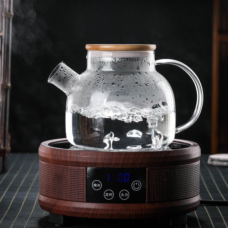 Botella de agua fría de jugo de vidrio con alto contenido de borosilicato Botella de agua fría con tapa de acero de bambú de gran capacidad Botella de agua fría de vidrio transparente