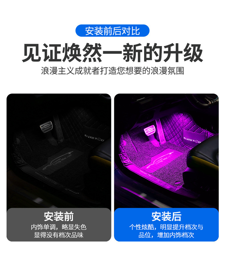 Car atmosphere light interior modification-free led eight-color atmosphere light car usb foot light interior music rhythm light