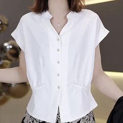 ファッションvネック半袖tシャツ女性2025夏の新しい気質シャツの洋気が痩せている上着
