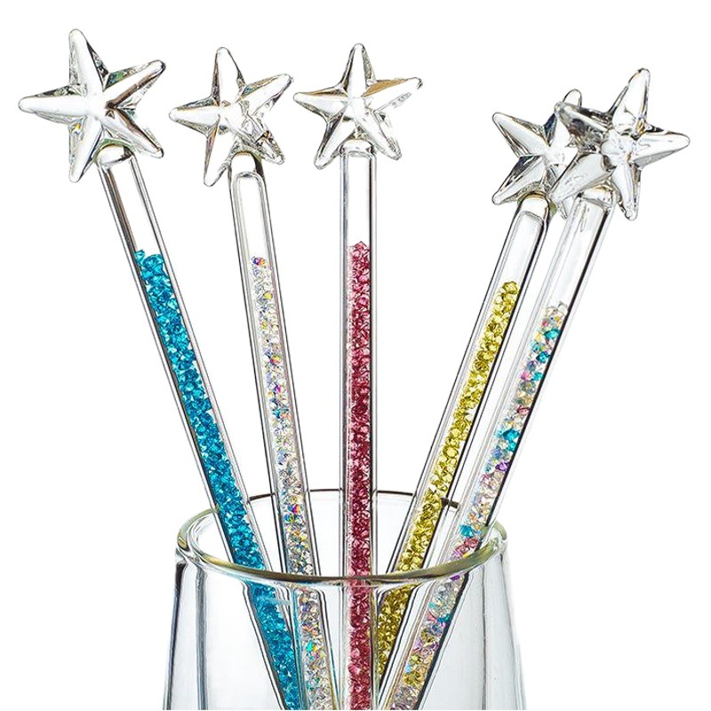 Una pieza de entrega estrella de cinco puntas varilla de agitación de vidrio café leche en polvo leche té bebida taza de jugo tipo estrella varilla de agitación