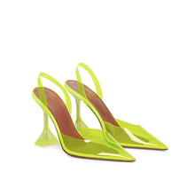 厂家AminaMuaddi 尖头透明果冻凉跟鞋夏季性感包头高跟时尚女跟鞋