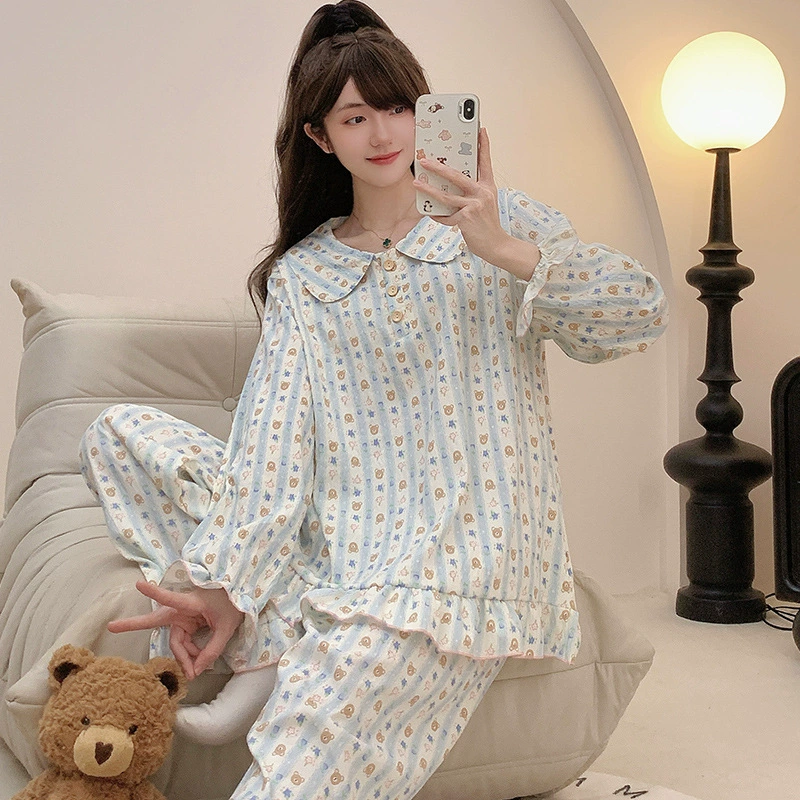 Японский пижамный набор из хлопка с длинным рукавом, демисезонный, oversize,plus size