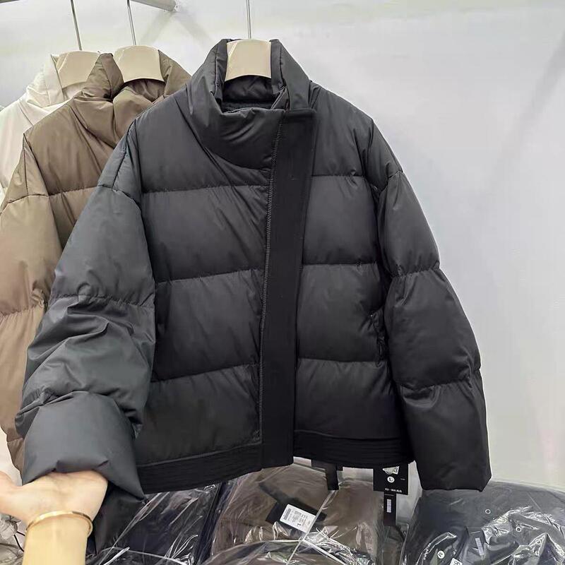 Down Jacket Women's 2025 Winter New Style European Design Woolen Splicing Half Zipper 90 White Duck down Jacket