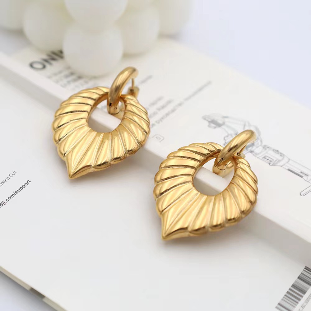 Damen Ohrringe Blatt Design Retro Stil Edelstahl Goldfarben_voghion.com
