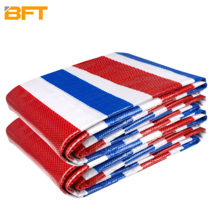 贝傅特 彩条布防雨布 双覆膜三色油布防尘防风隔热塑料篷布5米*5