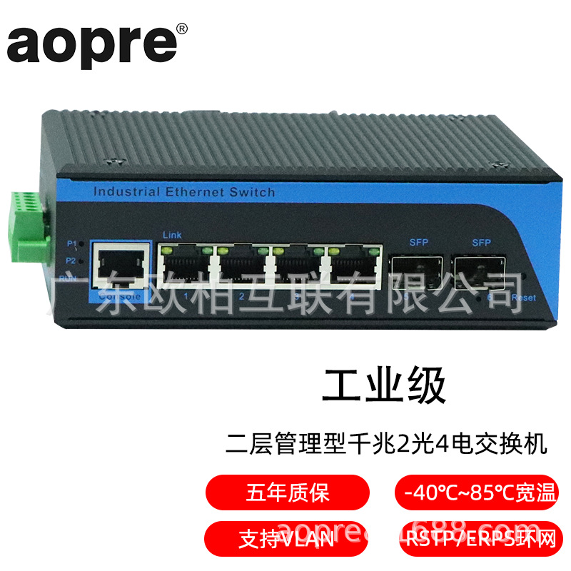 aopre(欧柏互联)T624GS工业级管理型千兆2光4电POE交换机环网导轨