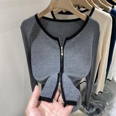 欧货设计感双拉链软糯长袖针织开衫女2025秋装新款洋气打底衫上衣