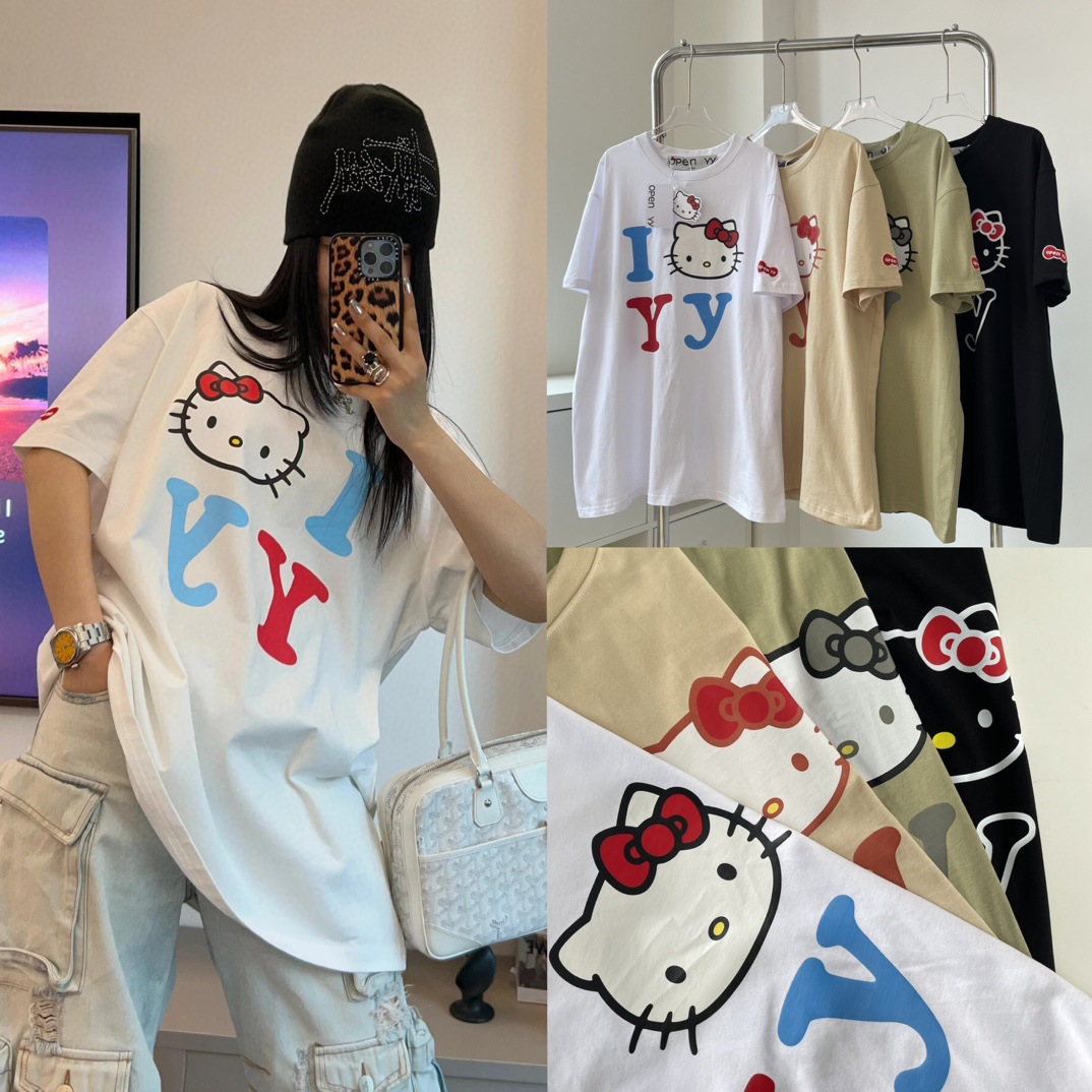 现货实拍 24新款 HelloKitty凯蒂猫印花上衣宽松T恤女