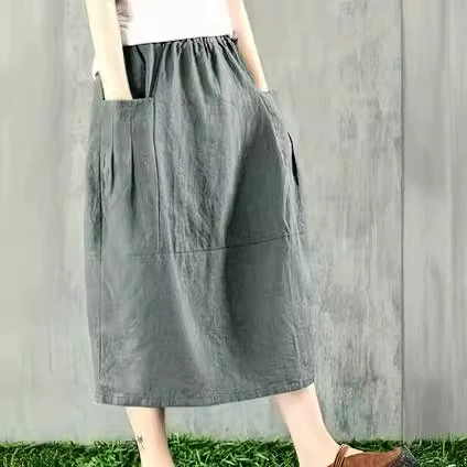 2024 новая талия двойной карманный сплошной цвет большой размер женская юбка