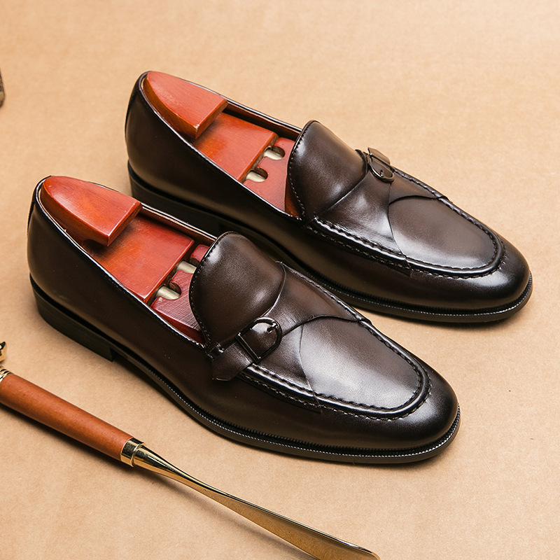 2024 cuatro estaciones de estilo británico botón de negocios zapatos de cuero hombre ropa formal Lefour zapatos de oficina ropa de moda zapatos de hombre