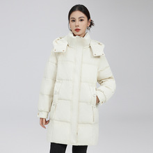 羽绒服女2025冬新款中长款连帽保暖加厚宽松显瘦纯色白鸭绒外套