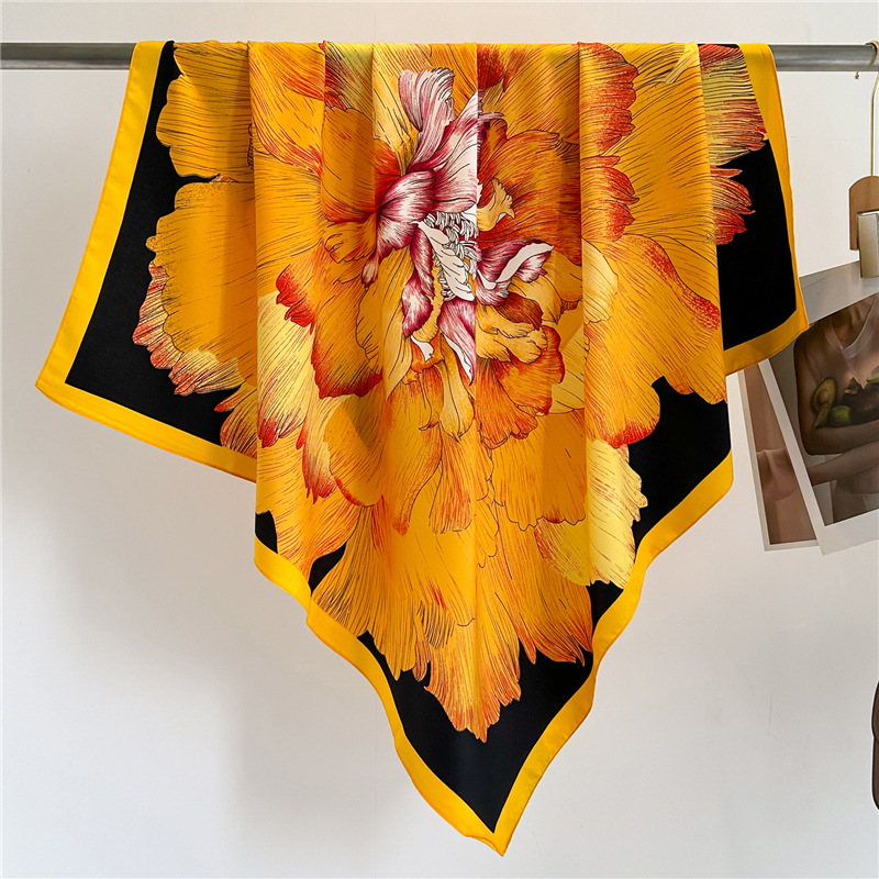 Schal, Sonnenschutz, einfacher Pendelschal, großer Schal, 90 cm Seidenschal, Samt-Twill-Muster, Blumenmode,_voghion.com