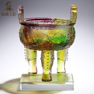Ancient Glass Tripod Ornaments Company Housewarming Opening Gifts Conference Office Boss Desk Living Room Decoration Crafts