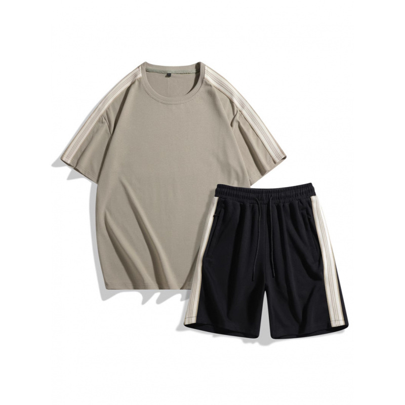 Trajes casuales para hombres de verano nueva moda de colores contrastantes pantalones cortos de manga corta pareja de dos piezas ropa deportiva suelta para hombres y mujeres T