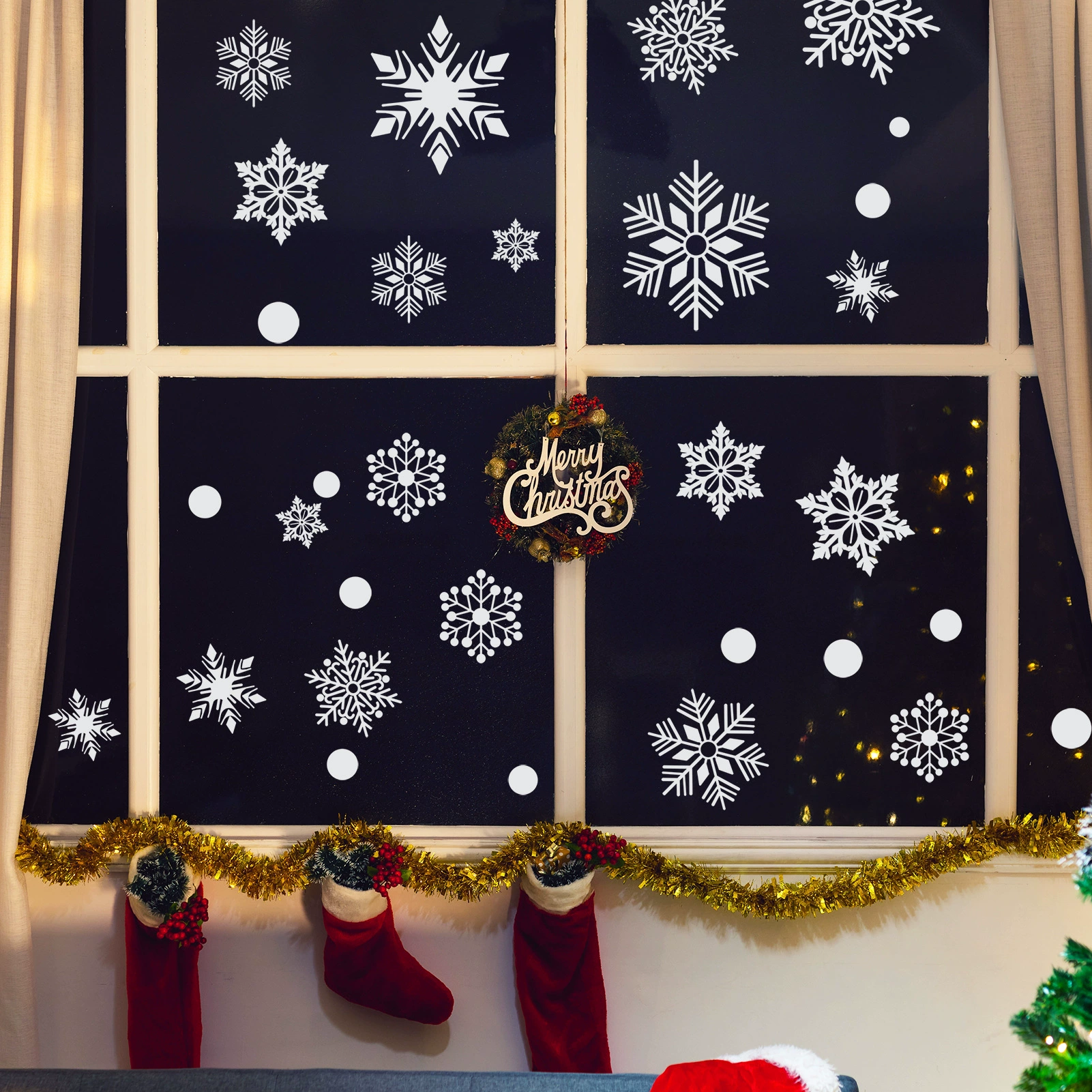 Новый стиль внешней торговли трансграничные рождественские снежинки комбинированные украшения водонепроницаемый праздник Рождество съемные наклейки HY-135