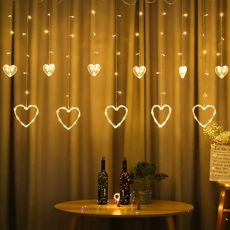 跨境新款LED灯串爱心窗帘灯表白求婚庆情人节派对浪漫装饰品彩灯