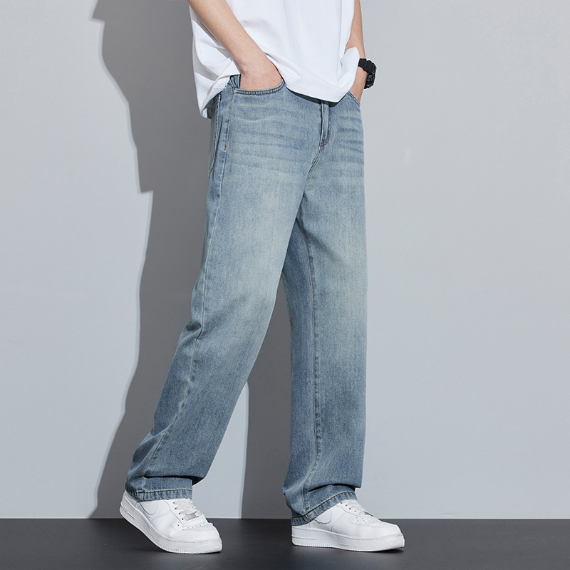 2025 Spring and Summer New Loose Jeans Men's Trendy Brand Versatile Casual Thin Breathable Lyocell Tencel Straight Pants