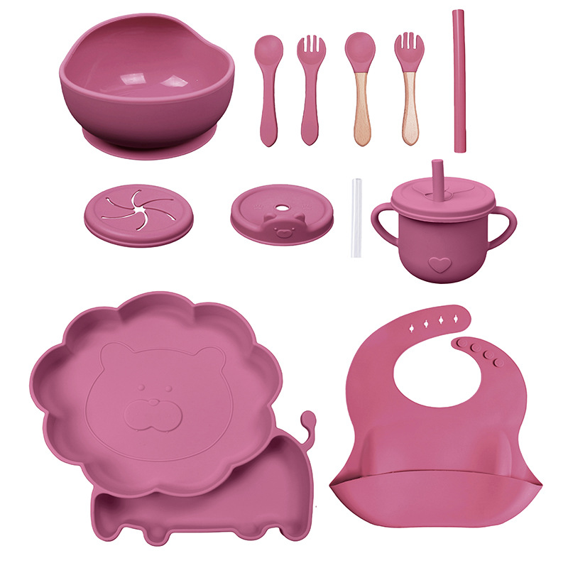 Conjunto de cubiertos para niños tazón de alimentos suplementarios platos de silicona tazón de cuchara de tenedor bib taza de agua de grado alimenticio para bebés alimentación suplementaria