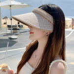 珍珠满钻高级感帽子女空顶防晒帽夏季遮阳帽防紫外线遮脸太阳帽潮