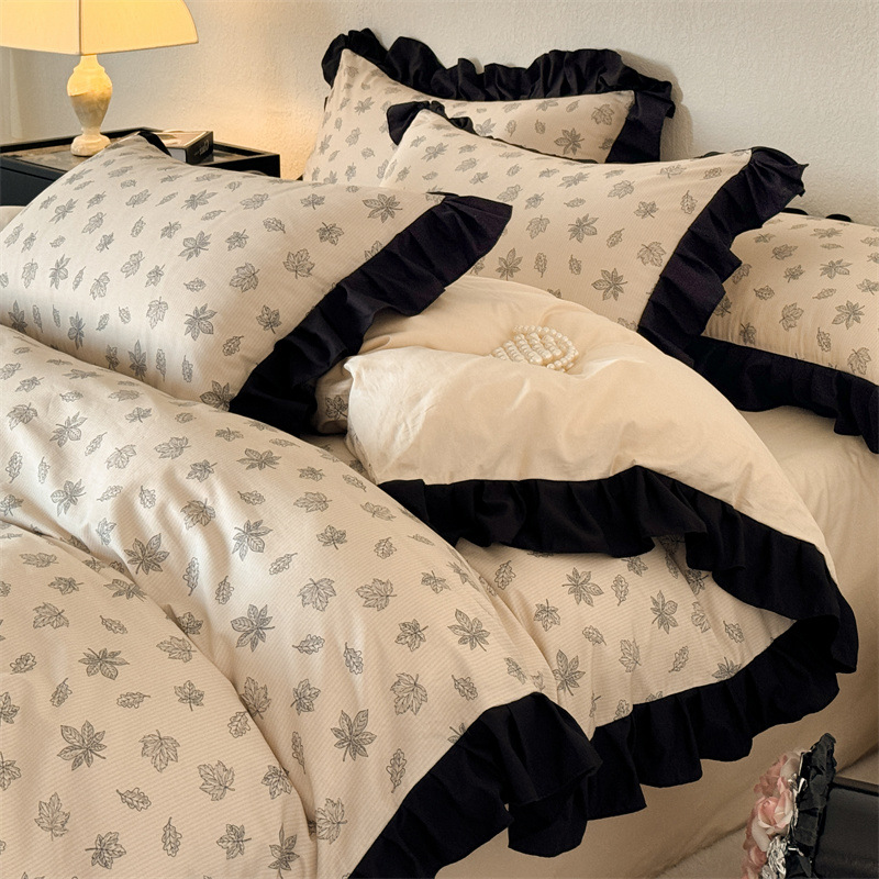 Cama de hilo de doble capa de algodón de grado materno-infantil de clase A, funda de edredón de algodón de cuatro piezas, sábana 2025 nuevo estilo universal de cuatro estaciones