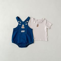 Baby Boys and Girls Denim Overalls Summer Set Infant and Toddler Denim Overalls + Short-Sleeve Top Two-Piece Set