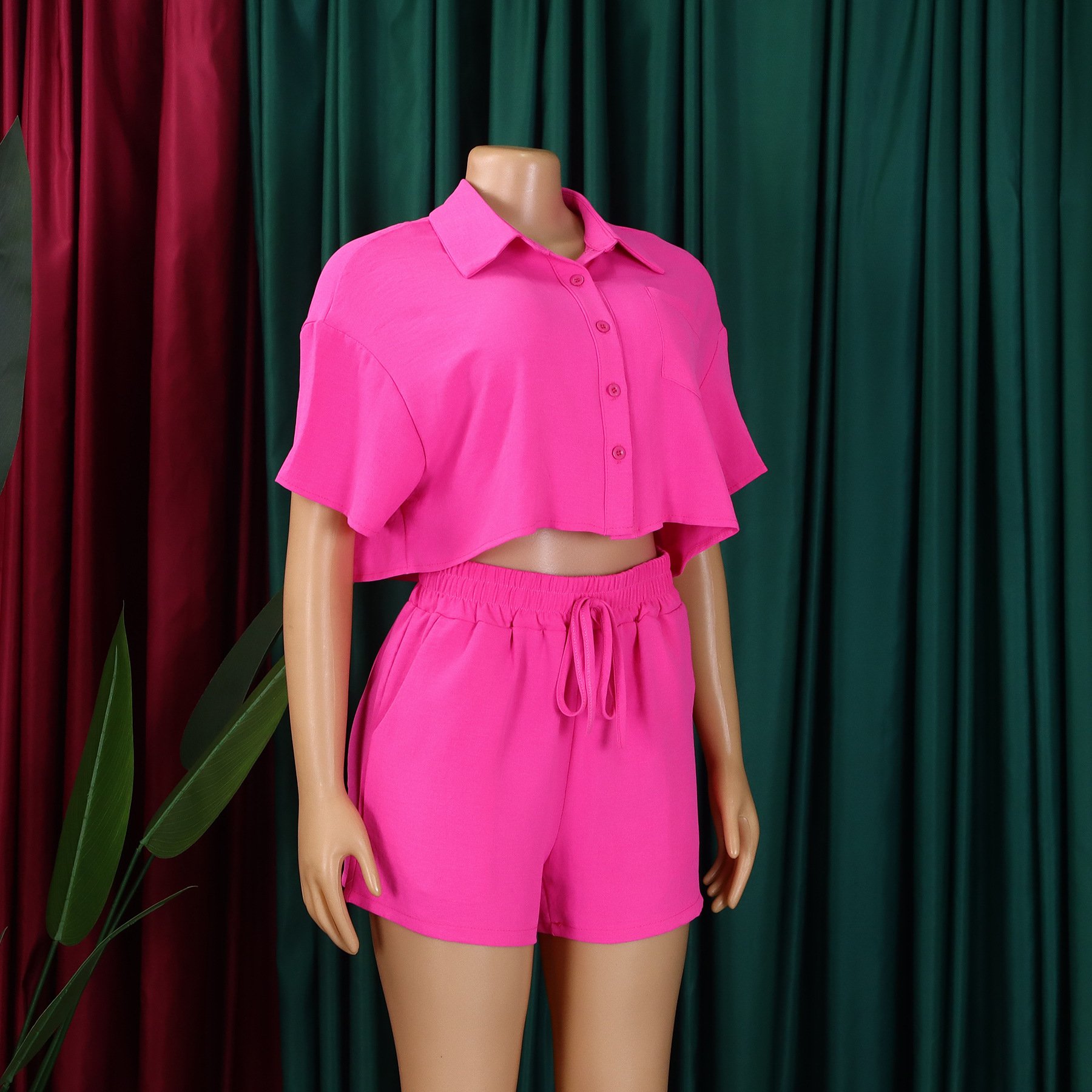 Women's Clothing summer new casual lapel short sleeved shirt shorts fashionable suit_mkmklike.com