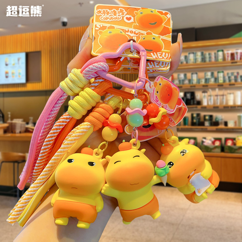 Authentic Capybara Lulu Doll Bracelet Keychain Couple Cute School Bag Pendant Small Ornaments Car Key Chain Pendant